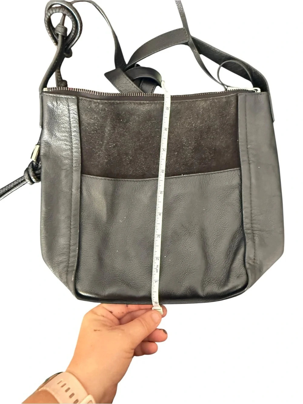 Vince Camuto Black Pebble Leather Shoulder Bag with Knot Detail